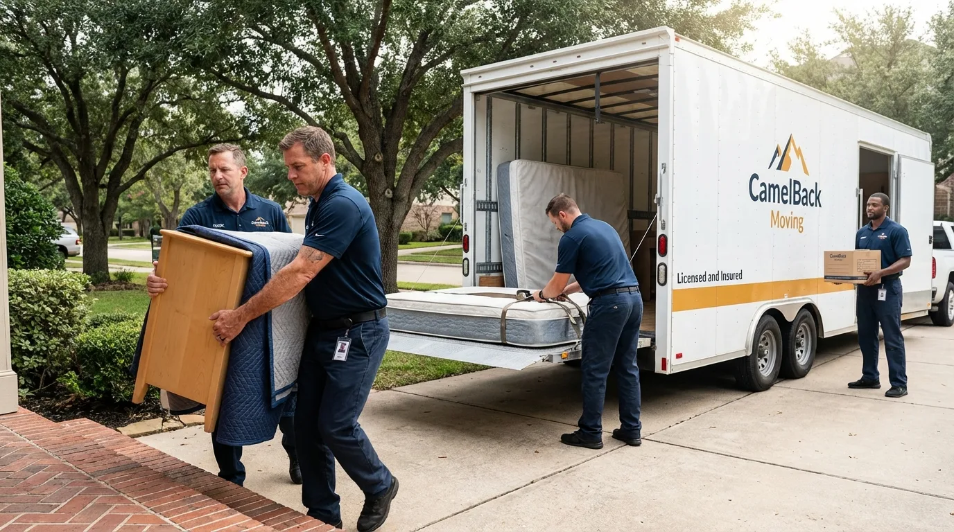 Crew loading residential truck for cross-state move from Lovell, WY